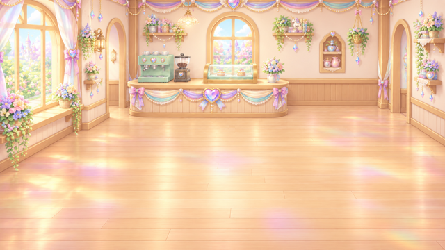 A pastel fantasy café background from MewMallow